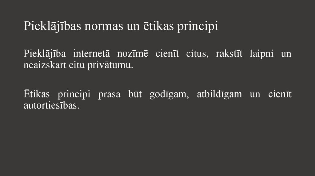 Pieklājības normas un ētikas principi