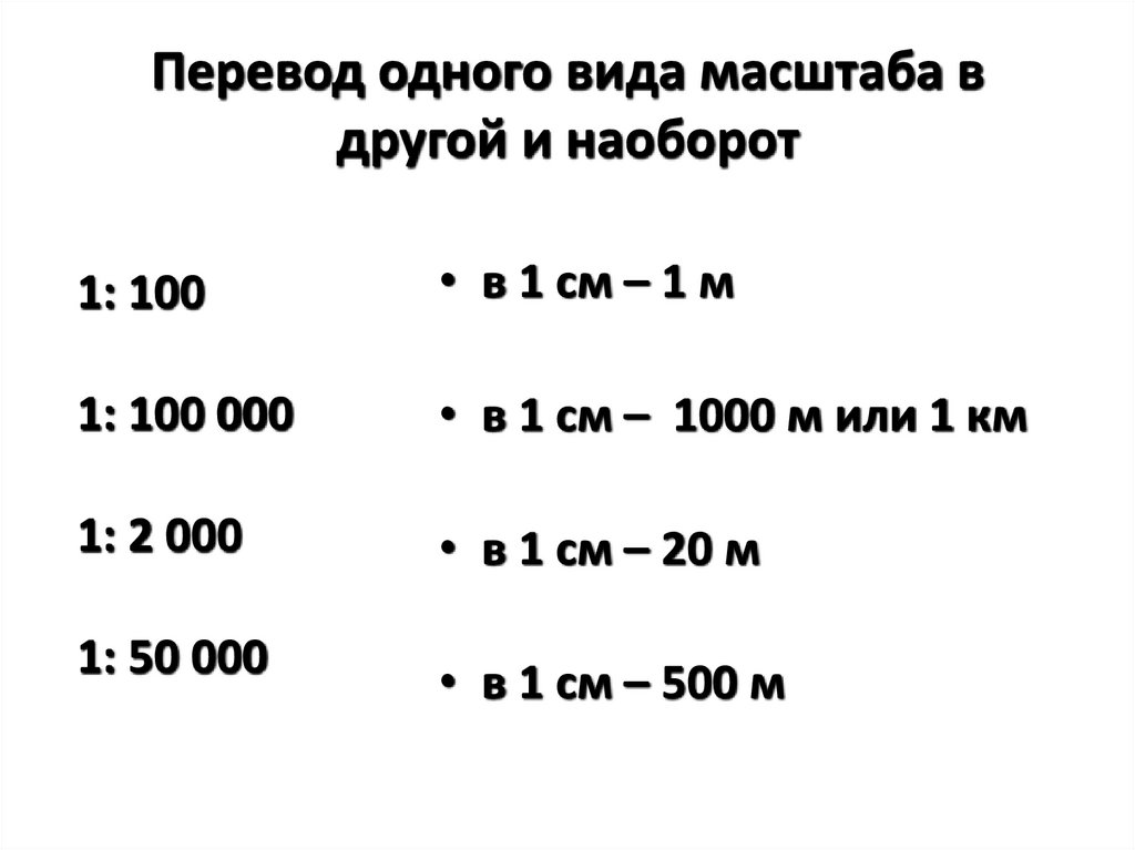 Перевод одного вида масштаба в другой и наоборот