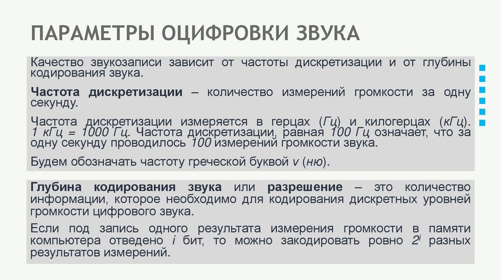 ПАРАМЕТРЫ ОЦИФРОВКИ ЗВУКА