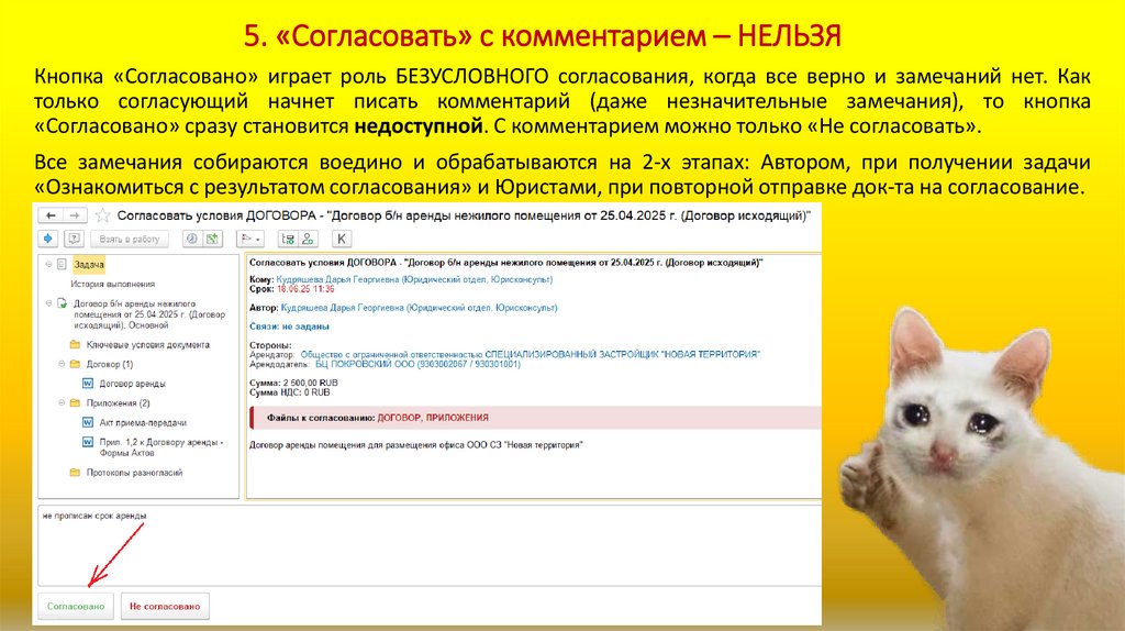 5. «Согласовать» с комментарием – НЕЛЬЗЯ