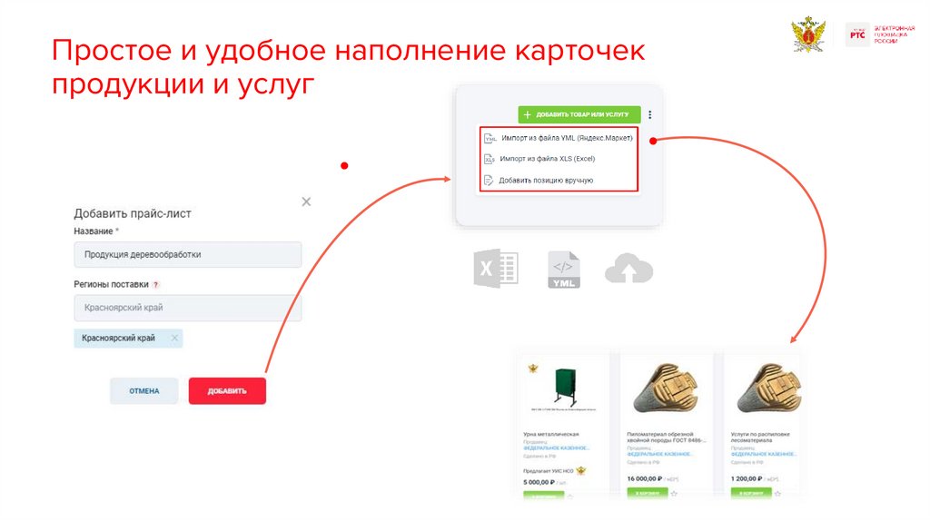 Простое и удобное наполнение карточек продукции и услуг