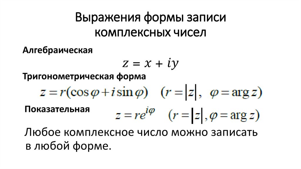 Выражения формы записи комплексных чисел
