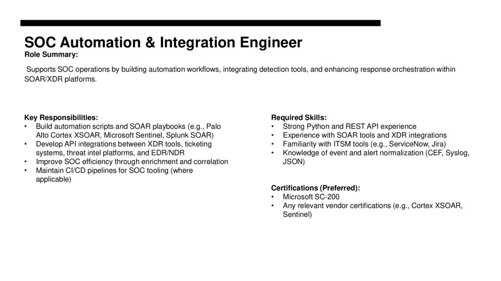 SOC Automation & Integration Engineer