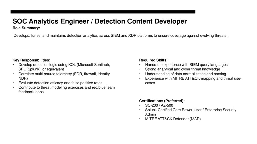 SOC Analytics Engineer / Detection Content Developer