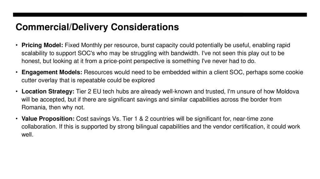Commercial/Delivery Considerations