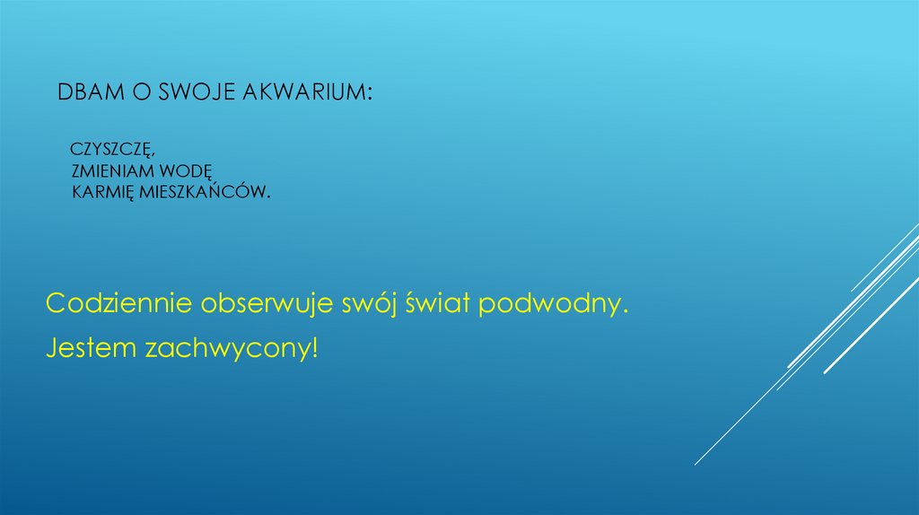Dbam o swoje akwarium: Czyszczę, Zmieniam wodę Karmię mieszkańców.