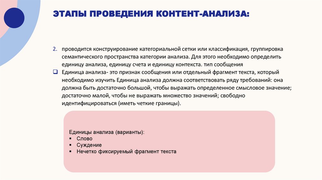 Этапы проведения контент-анализа: