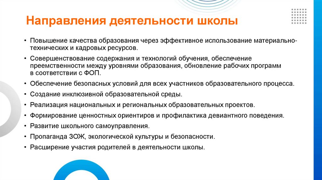 Направления деятельности школы
