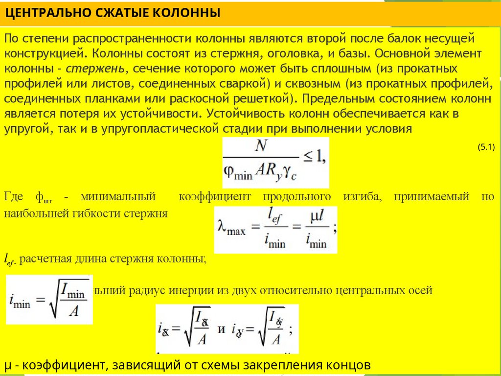 ЦЕНТРАЛЬНО СЖАТЫЕ КОЛОННЫ