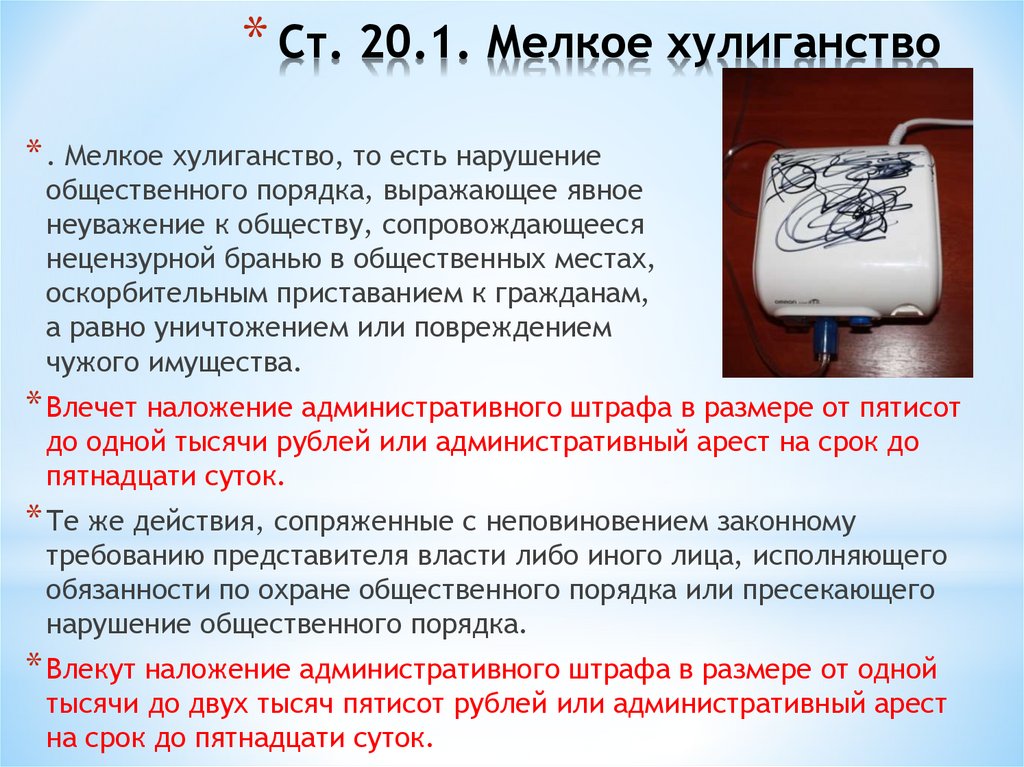 Ст. 20.1. Мелкое хулиганство