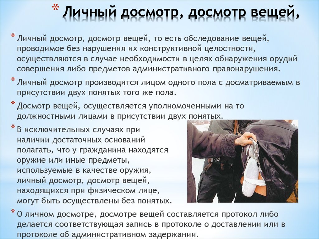 Личный досмотр, досмотр вещей,
