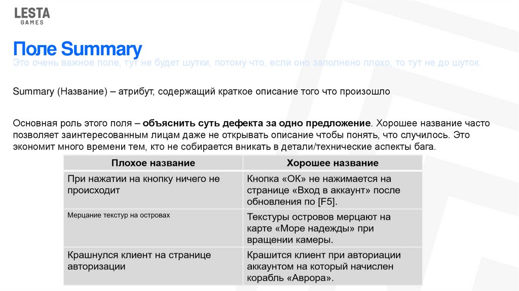 Поле Summary