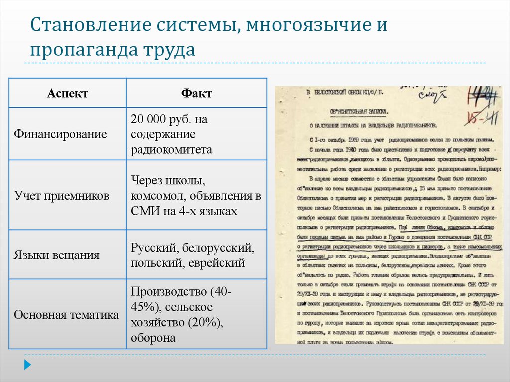 Становление системы, многоязычие и пропаганда труда