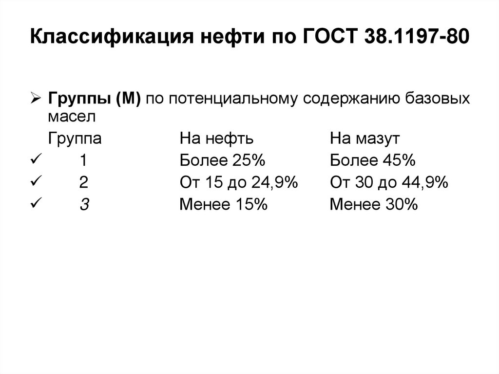 Классификация нефти по ГОСТ 38.1197-80