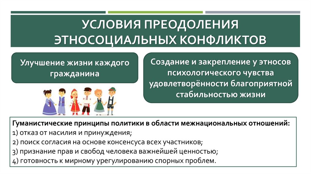 УСЛОВИЯ ПРЕОДОЛЕНИЯ ЭТНОСОЦИАЛЬНЫХ КОНФЛИКТОВ