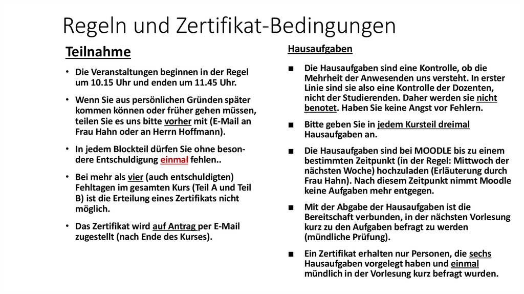 Regeln und Zertifikat-Bedingungen