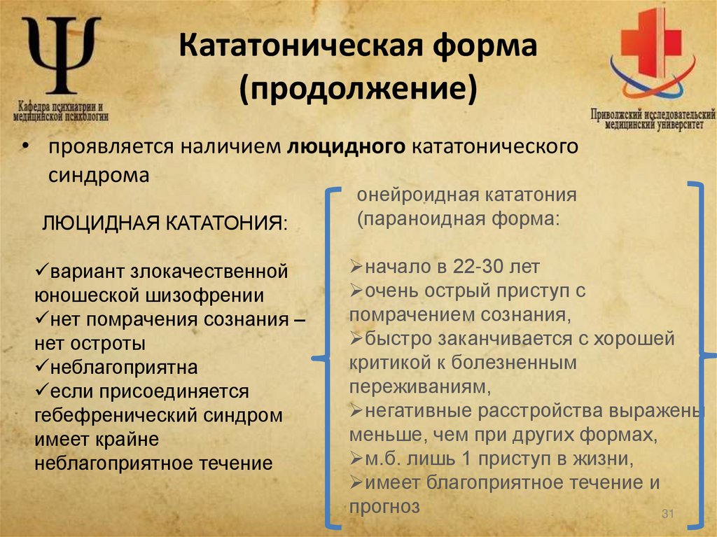 Кататоническая форма (продолжение)