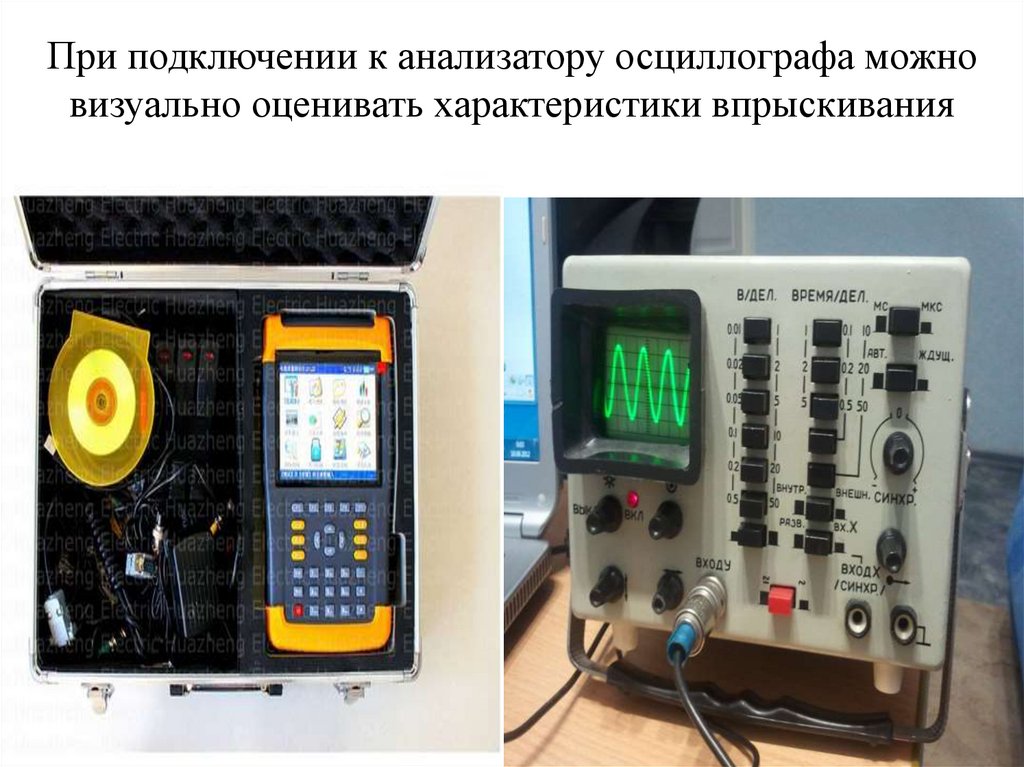При подключении к анализатору осциллографа можно визуально оценивать характеристики впрыскивания