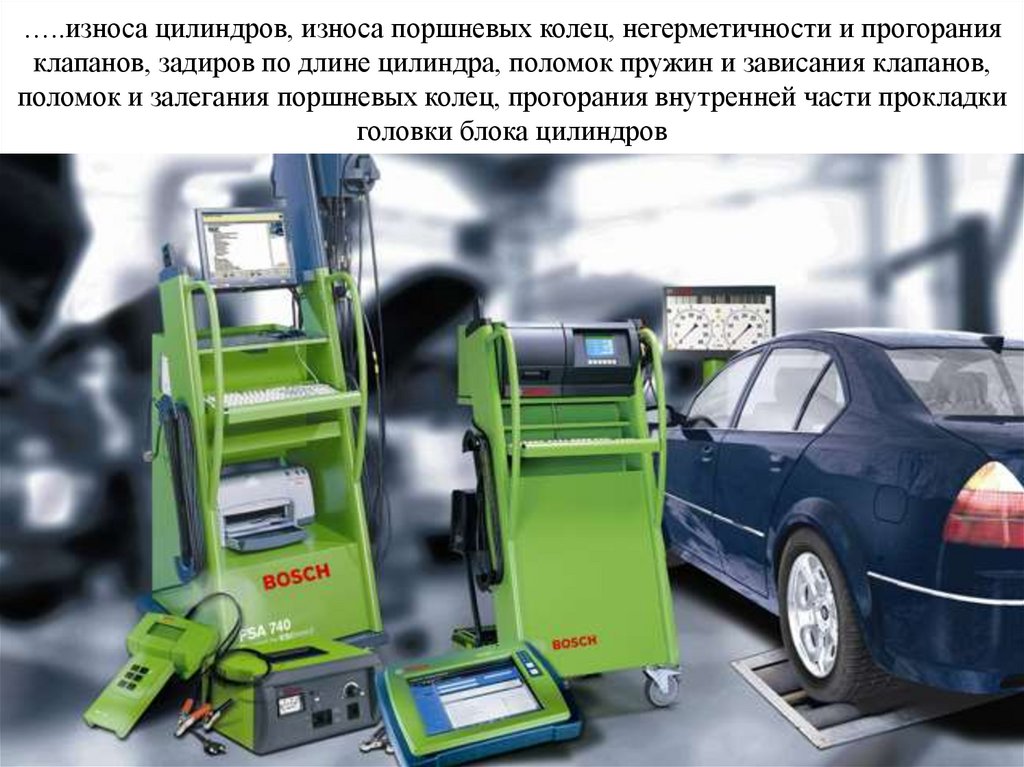 …..износа цилиндров, износа поршневых колец, негерметичности и прогорания клапанов, задиров по длине цилиндра, поломок пружин и