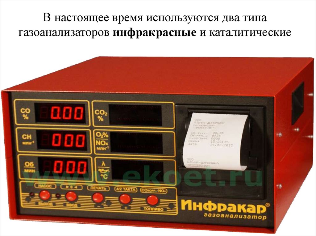В настоящее время используются два типа газоанализаторов инфракрасные и каталитические
