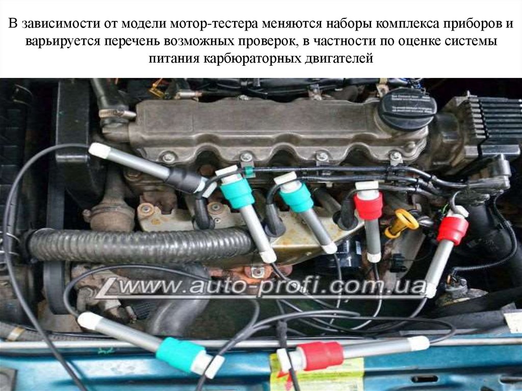 В зависимости от модели мотор-тестера меняются наборы комплекса приборов и варьируется перечень возможных проверок, в частности