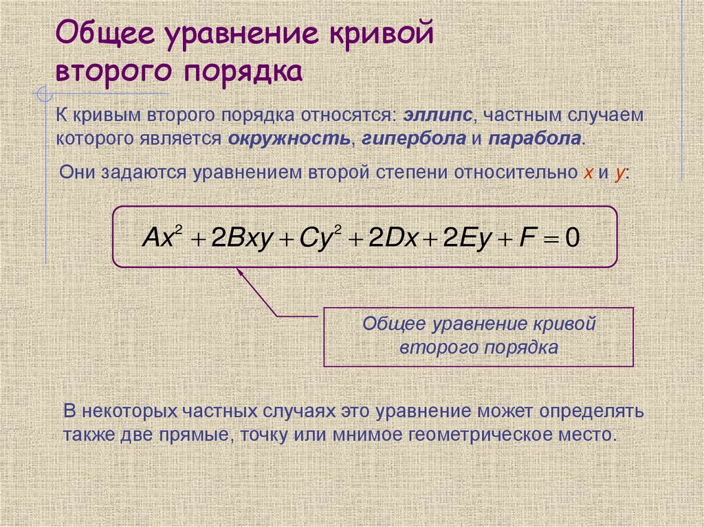 Общее уравнение кривой второго порядка