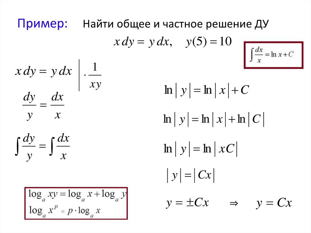 Пример: Найти общее и частное решение ДУ