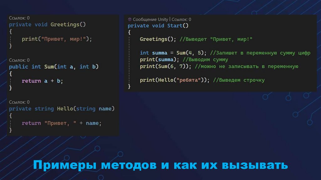Примеры методов и как их вызывать