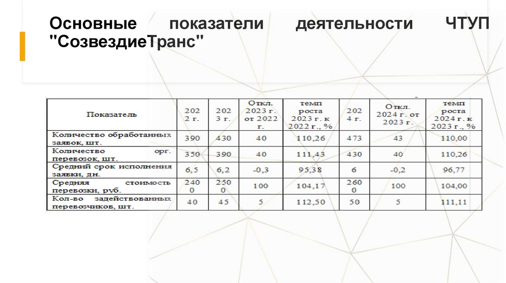 Основные показатели деятельности ЧТУП "СозвездиеТранс"