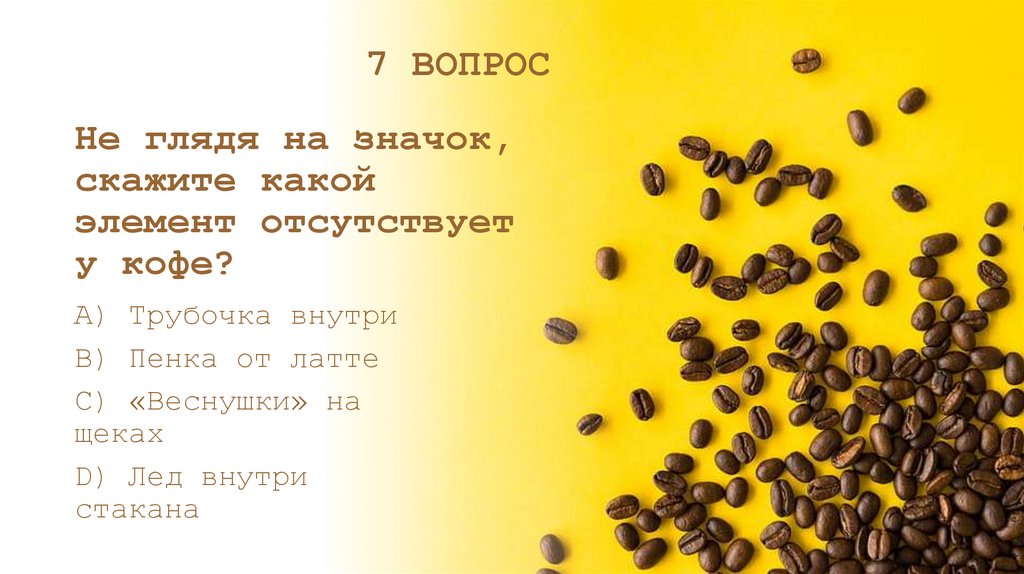 Не глядя на значок, скажите какой элемент отсутствует у кофе?