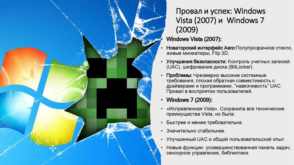 Провал и успех: Windows Vista (2007) и  Windows 7 (2009)