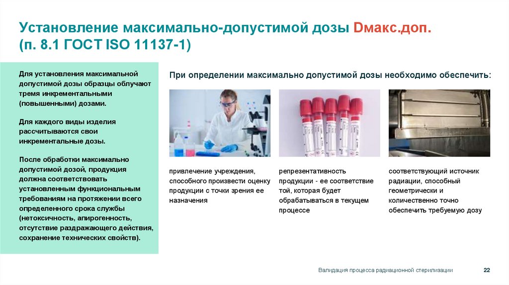 Установление максимально-допустимой дозы Dмакс.доп. (п. 8.1 ГОСТ ISO 11137-1)