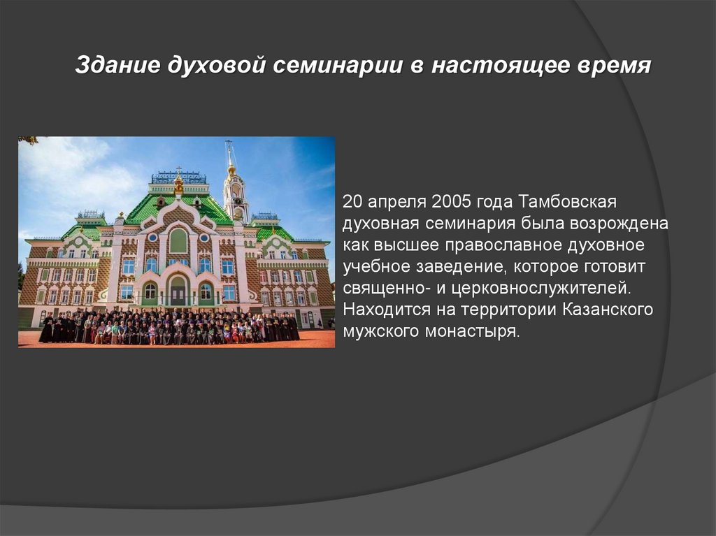 Здание духовой семинарии в настоящее время
