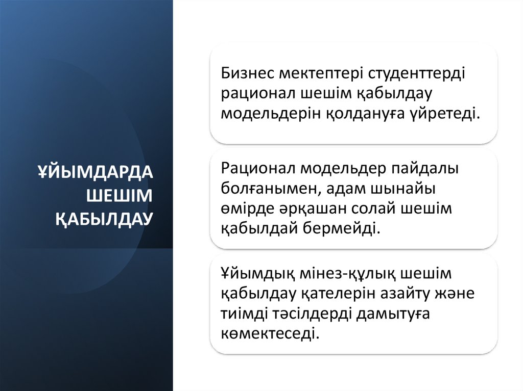 ҰЙЫМДАРДА ШЕШІМ ҚАБЫЛДАУ