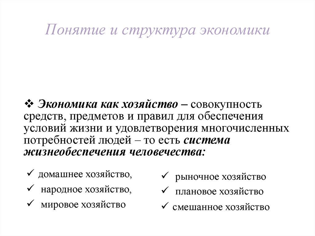 Понятие и структура экономики