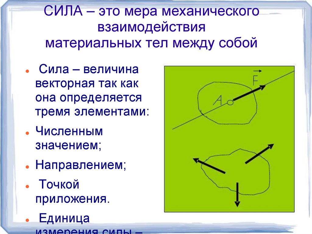 СИЛА – это мера механического взаимодействия материальных тел между собой
