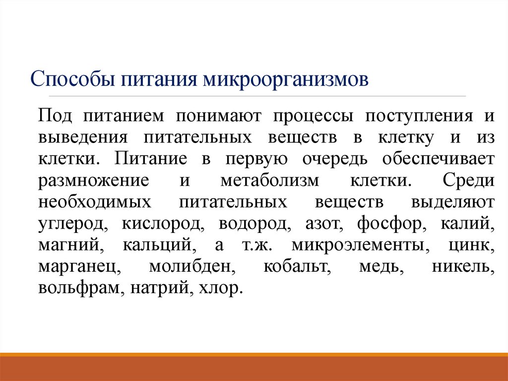 Способы питания микроорганизмов