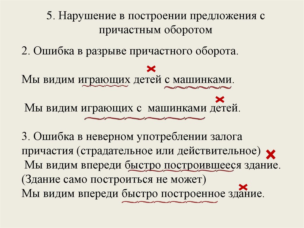 5. Нарушение в построении предложения с причастным оборотом