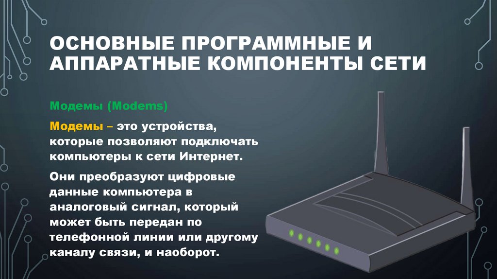 Основные программные и аппаратные компоненты сети