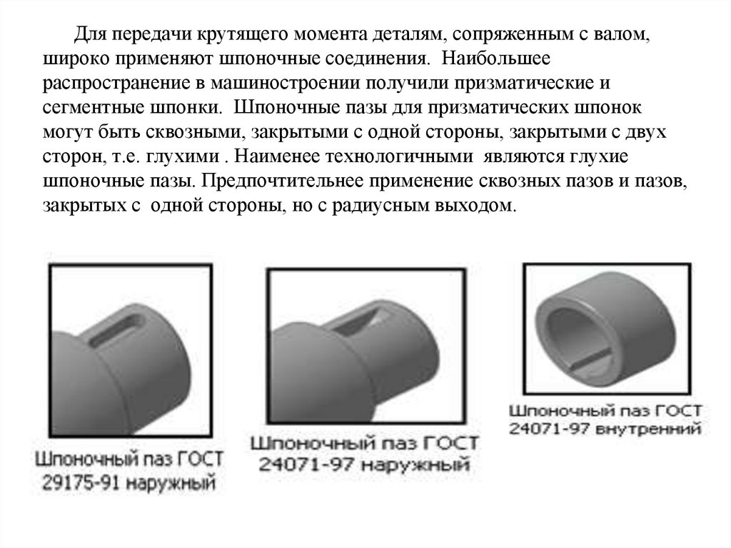 Для передачи крутящего момента деталям, сопряженным с валом, широко применяют шпоночные соединения. Наибольшее распространение