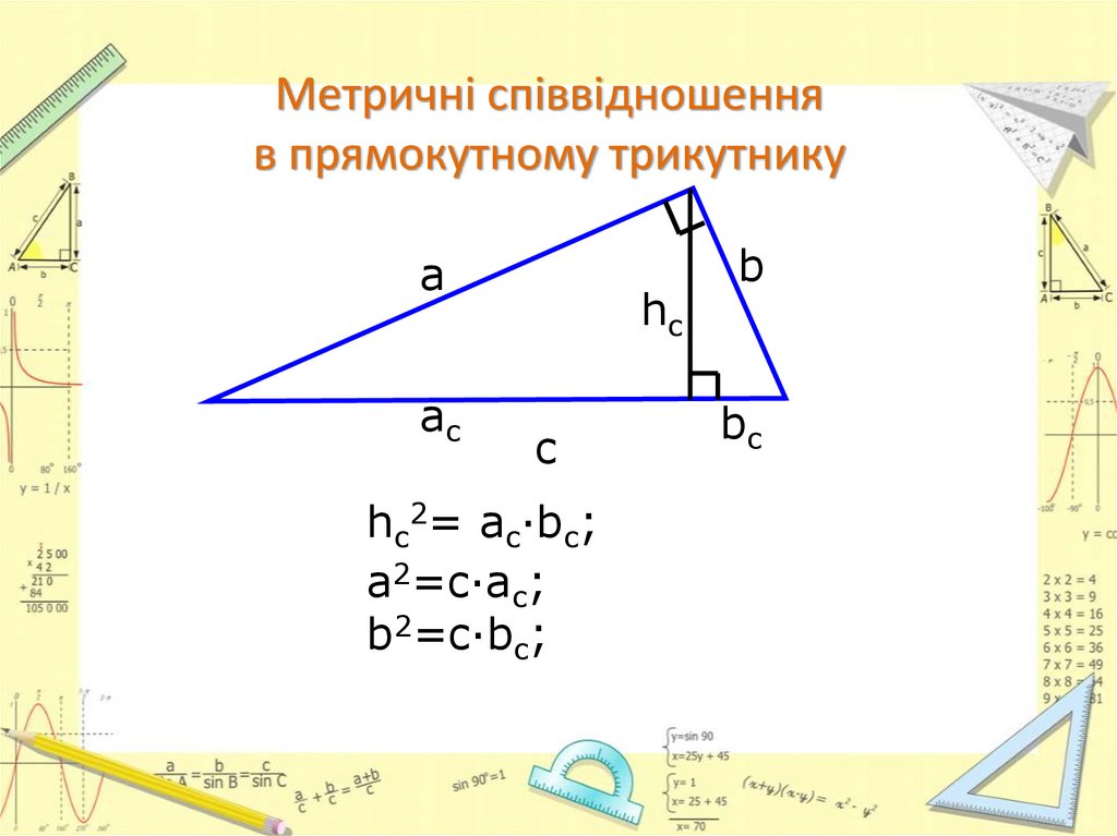 Метричні співвідношення в прямокутному трикутнику