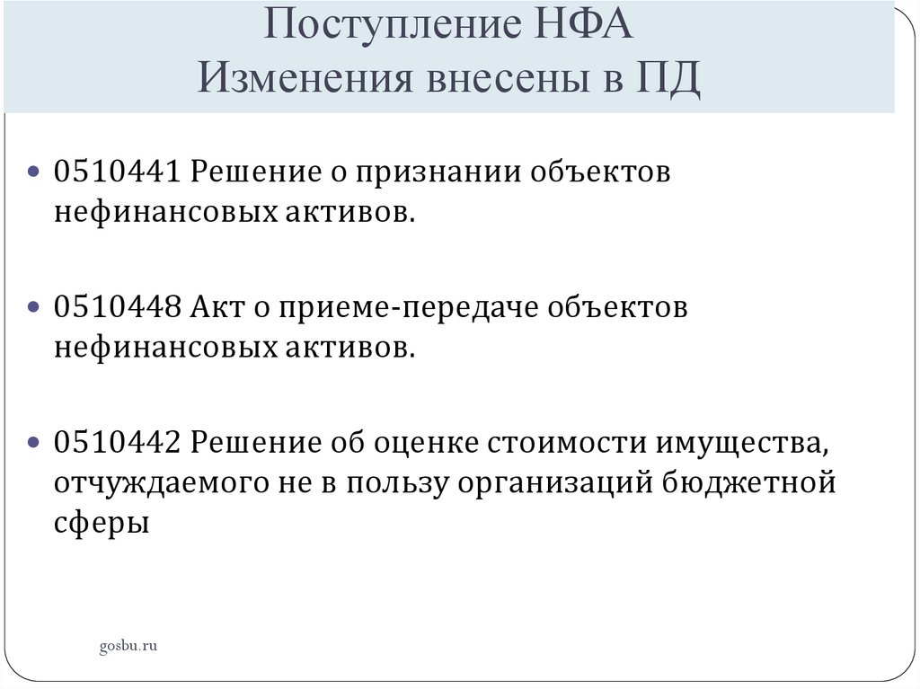 Поступление НФА Изменения внесены в ПД