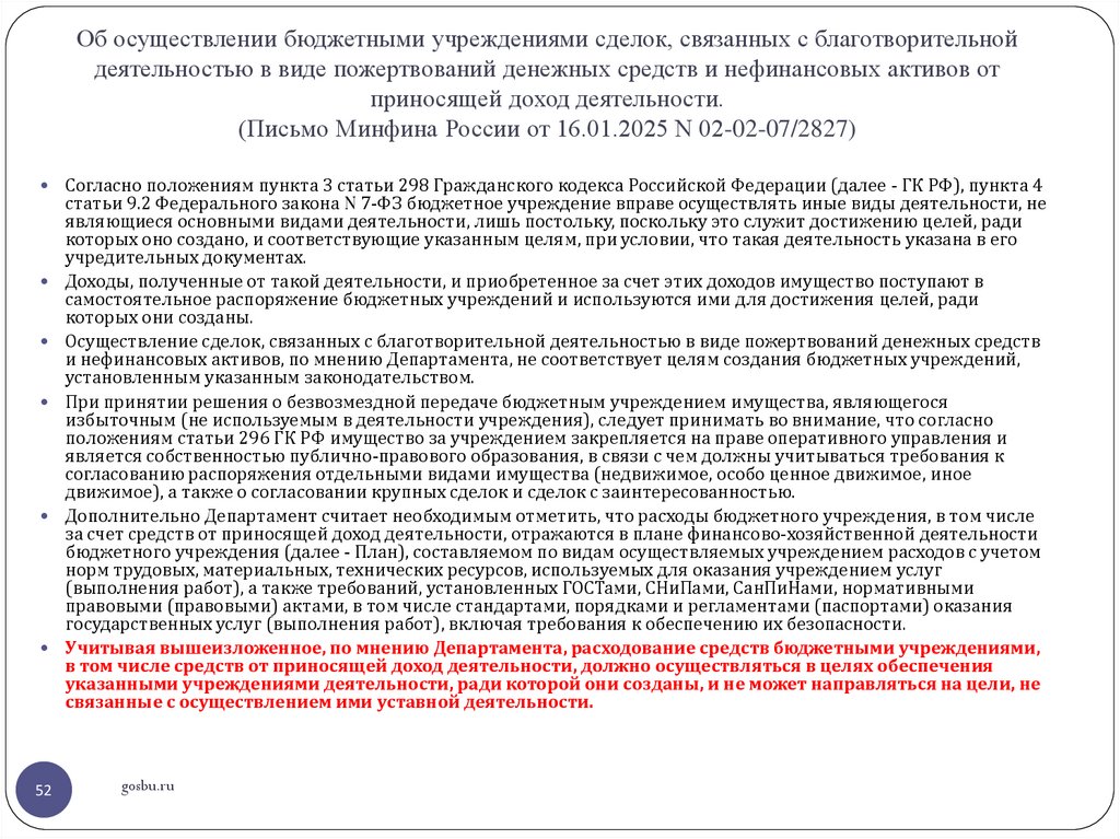 Об осуществлении бюджетными учреждениями сделок, связанных с благотворительной деятельностью в виде пожертвований денежных