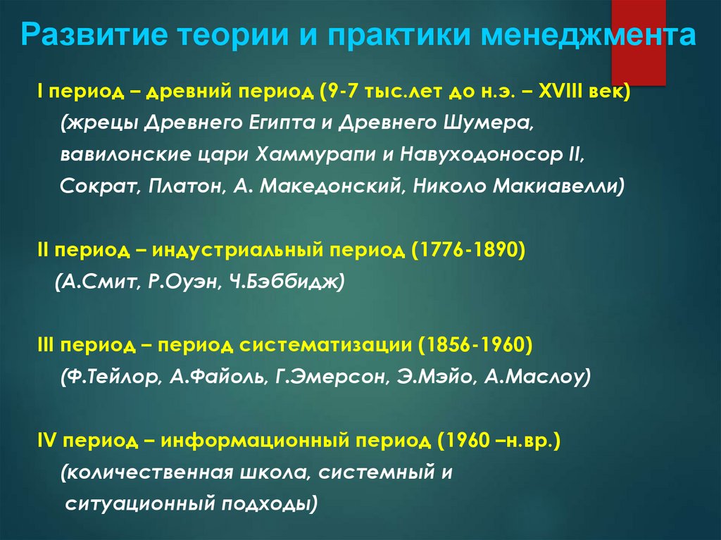 Развитие теории и практики менеджмента