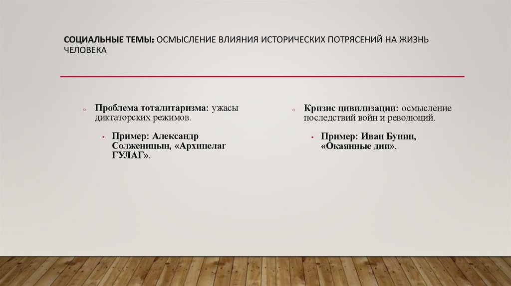 Социальные темы: осмысление влияния исторических потрясений на жизнь человека