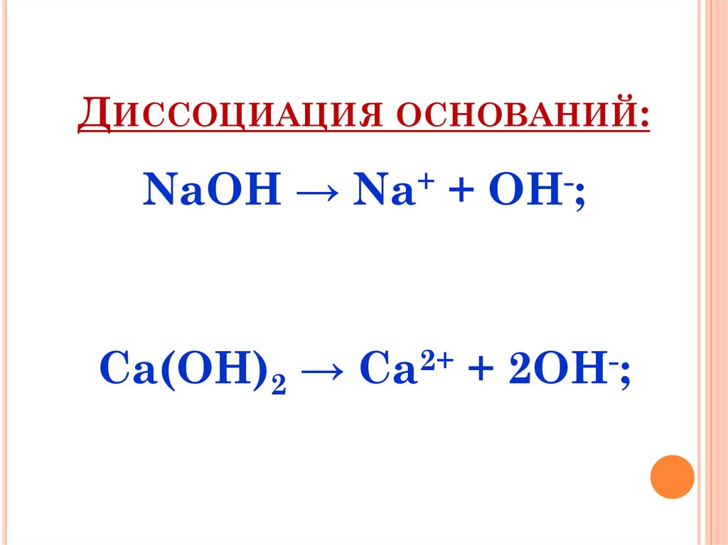 Диссоциация оснований:
