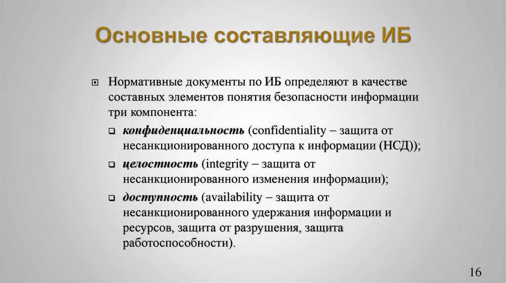 Основные составляющие ИБ
