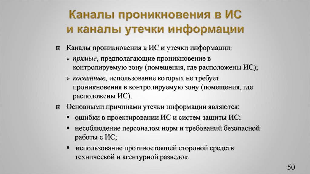 Каналы проникновения в ИС и каналы утечки информации