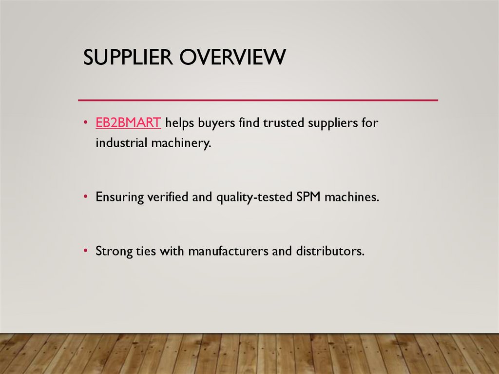 Supplier Overview