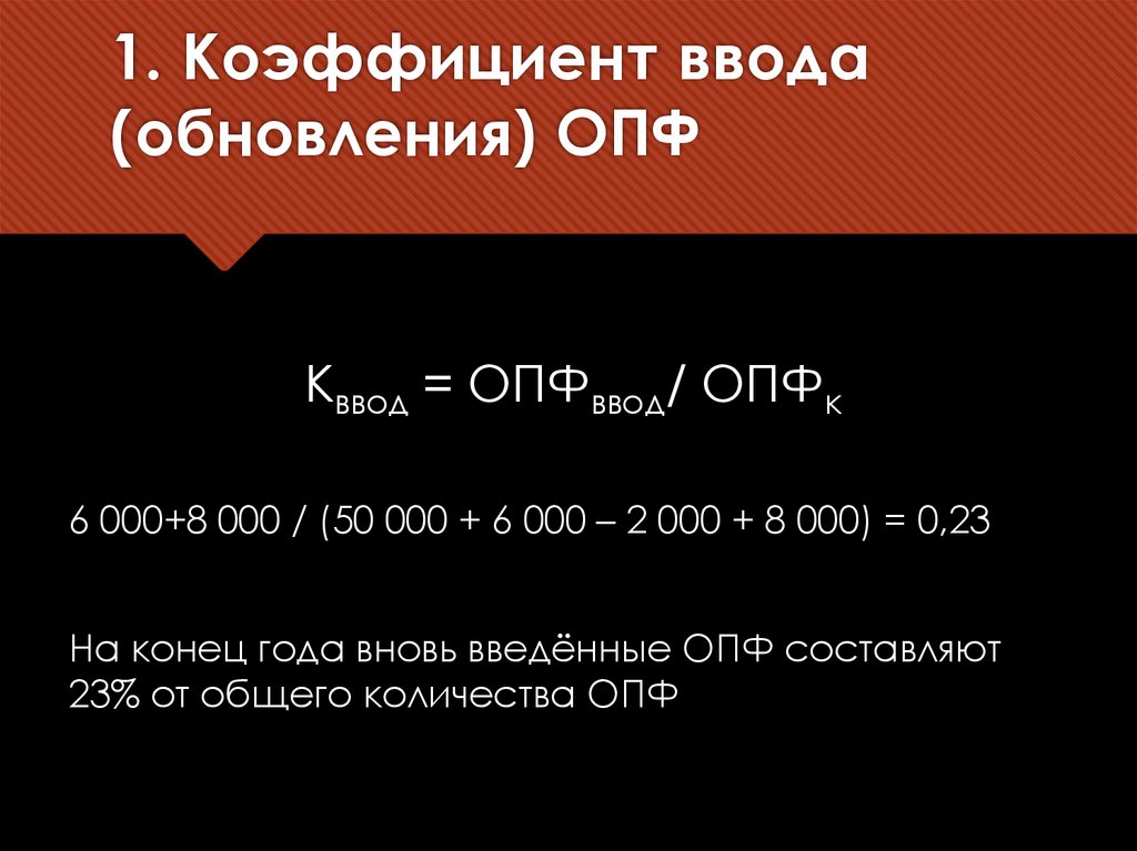 1. Коэффициент ввода (обновления) ОПФ